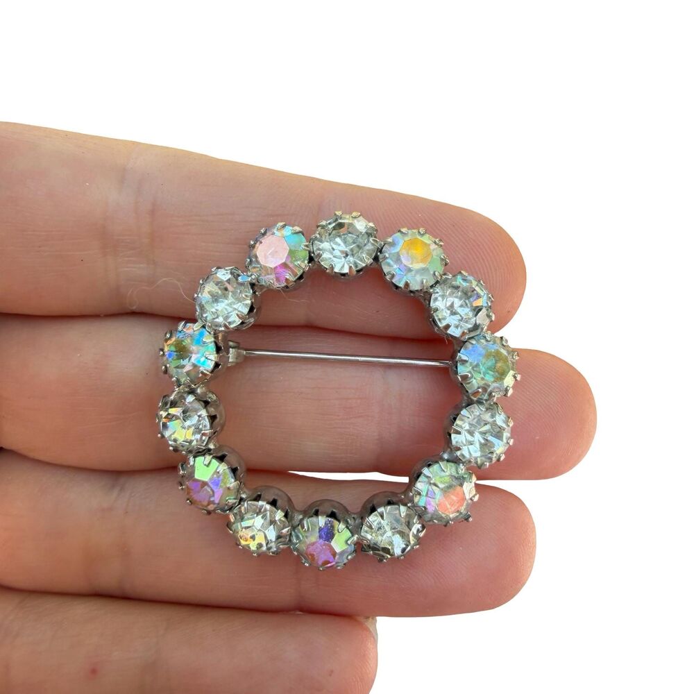 Vintage Jewelry Round Rhinestone Brooch Circle Pin